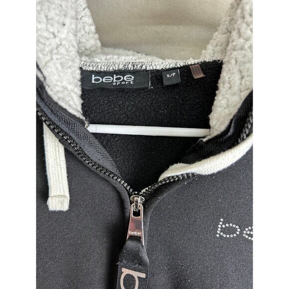 Y2K bebe vintage Fur Hoodie Zip Up Black Bling Rhinestone Sweater Small - Picture 5 of 5